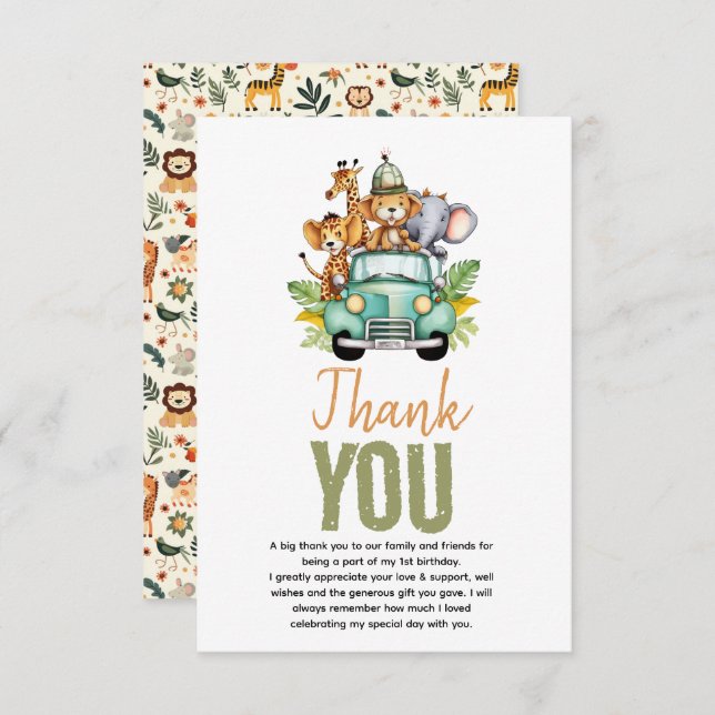 Cartão De Agradecimento Primeiro aniversario de Aventura Selva Selva (Frente/Verso)