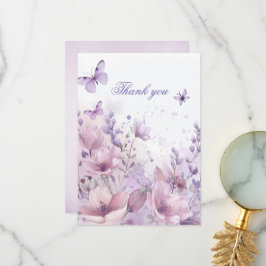 Cartão De Agradecimento Primeiro aniversario de borboletas de flores silve