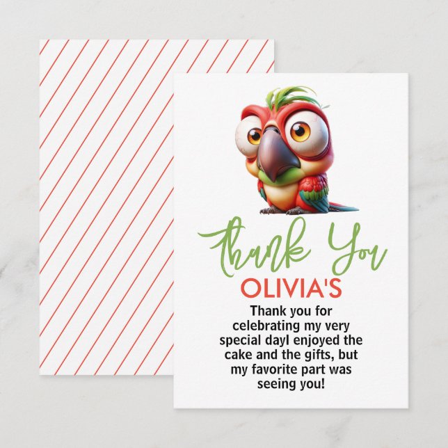 Cartão De Agradecimento Primeiro aniversario de Caricaturas de Papagaio Má (Frente/Verso)