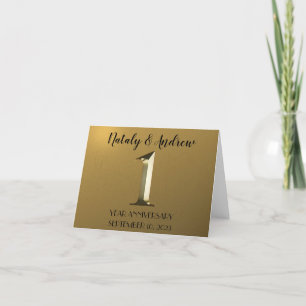 Cartão De Agradecimento Primeiro aniversário de casamento do ouro metálico