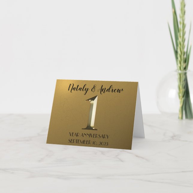 Cartão De Agradecimento Primeiro aniversário de casamento do ouro metálico (Frente)