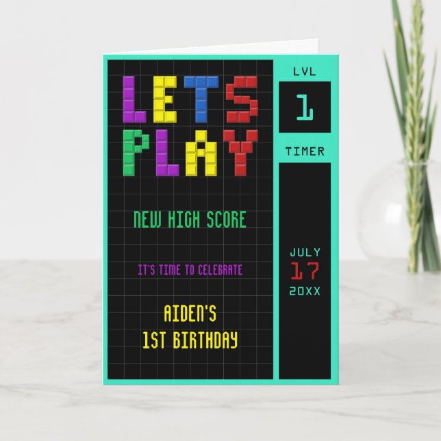 Cartão De Agradecimento Primeiro aniversario de Crianças de Jogo com Arcad (Frente)