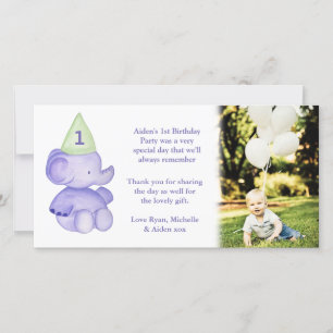 Cartão De Agradecimento Primeiro aniversario de Elefante para Bebês Obriga