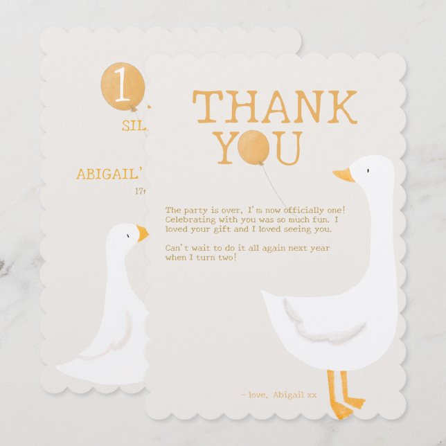 Cartão De Agradecimento Primeiro aniversario de flor selvagem de ganso de  (Frente/Verso)