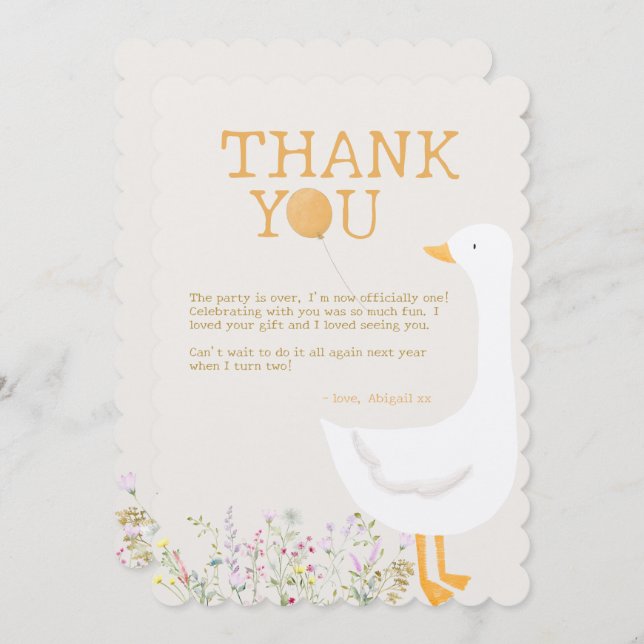 Cartão De Agradecimento Primeiro aniversario de flor selvagem de ganso de  (Frente/Verso)