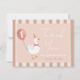 Cartão De Agradecimento Primeiro aniversario de Garota-Balão Rosa-Rosa-Bob