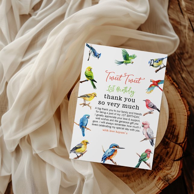 Cartão De Agradecimento Primeiro aniversario de pássaro (Criador carregado)