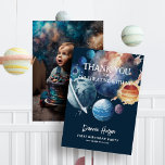 Cartão De Agradecimento Primeiro aniversario de Photo Boy com Aquarela do<br><div class="desc">Cartões de agradecimentos de primeiro aniversario de Foto do Menino de Aquarela do Espaço Exterior</div>