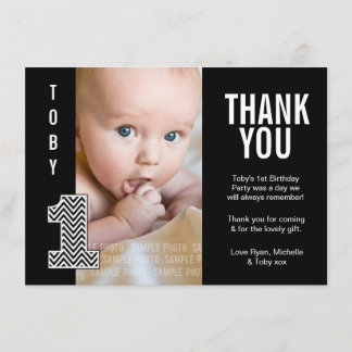 Cartão De Agradecimento primeiro aniversario Do Baby Boy Chevron Obrigado