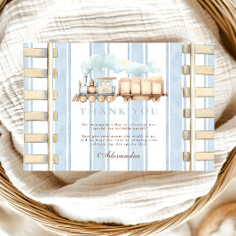 Cartão De Agradecimento Primeiro aniversario do comboio com aquarela azul