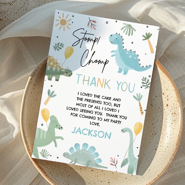 Cartão De Agradecimento Primeiro aniversario do Dinossauro do Partido do C (Cute Dinosaur Birthday Party Thank You Card, Party Like Dinosaur Thank You Card, Dino Thank You Card)