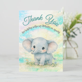 Cartão De Agradecimento Primeiro Aniversário do Elefante Arco-íris Elefant
