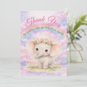 Cartão De Agradecimento Primeiro Aniversário do Elefante Arco-íris Menina