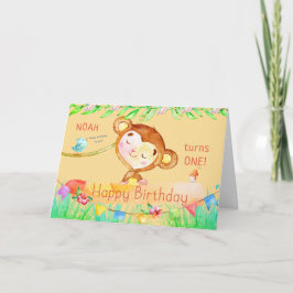 Cartão De Agradecimento Primeiro Aniversário do Macaco Mais Justo