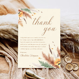 Cartão De Agradecimento Primeiro aniversario Floral de Flor Selvagem