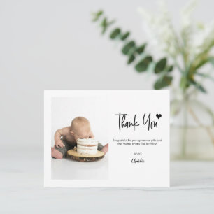 Cartão De Agradecimento Primeiro Aniversário Foto Personalizada Letra Mode