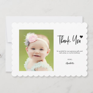 Cartão De Agradecimento Primeiro Aniversário Foto Personalizada Letra Mode