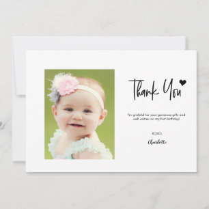 Cartão De Agradecimento Primeiro Aniversário Foto Personalizada Letra Mode
