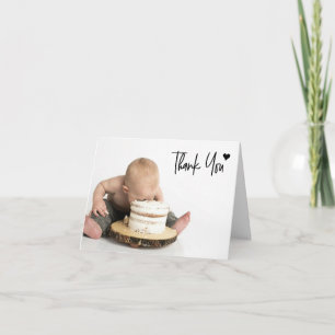 Cartão De Agradecimento Primeiro Aniversário Foto Personalizada Letra Mode