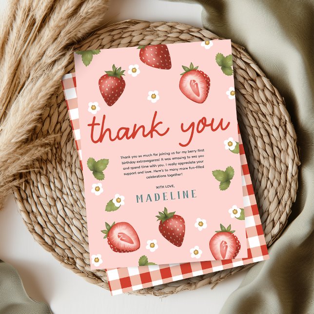 Cartão De Agradecimento Primeiro aniversario Girls Berry First Kids (Criador carregado)