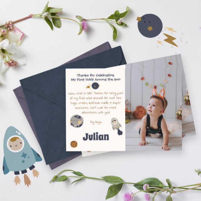 Cartão De Agradecimento Primeiro aniversário, primeira órbita ao redor do  (Criador carregado)