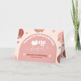 Cartão De Agradecimento Primeiro aniversario Pumpkin Retro Rosa Dobrado Ob