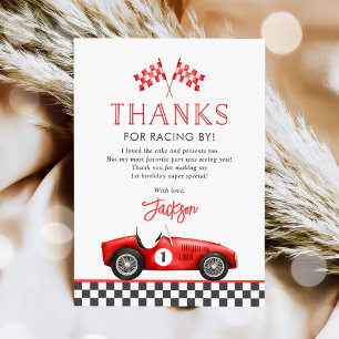Cartão De Agradecimento Primeiro aniversario Race Car Red Racing Boy