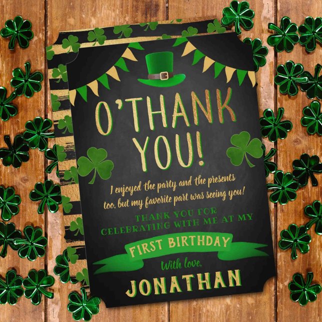 Cartão De Agradecimento Primeiro aniversario Sortudo De Chalkboard (Criador carregado)