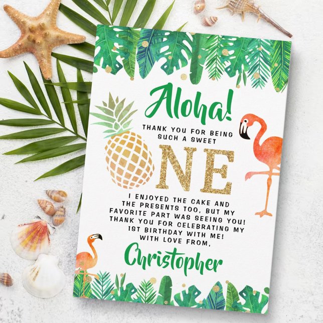 Cartão De Agradecimento Primeiro aniversario Tropical Summer Beach Luau Bo (Criador carregado)