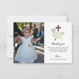 Cartão De Agradecimento Primeiro comunhão santamente da cruz floral branca