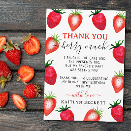 Cartão De Agradecimento Primeiro primeiro aniversario de morango doce