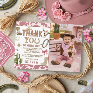 Cartão De Agradecimento Primeiro Rodeio Foto do 1º Aniversário de Cowgirl 