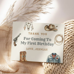 Cartão De Agradecimento Primeiro Rodeio Wild West Cowboy Azul Aniversário