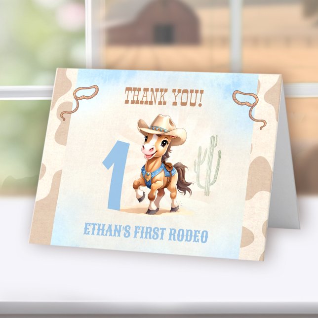 Cartão De Agradecimento Primeiro Rodeo Ocidental Cowboy Horse Birthday Boy (First Rodeo Western Cowboy Horse Birthday Boy Thank You Card)