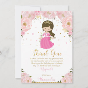 Cartão De Agradecimento Princesa 1rua - Primeiro Aniversário, Pink Blush