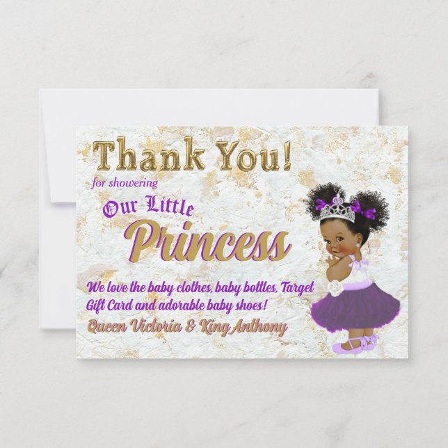 Cartão De Agradecimento Princesa Africana Roxo Elegante e Dourada (Verso)