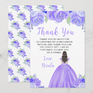 Cartão De Agradecimento Princesa de Cabelo Castanho Quinceanera Floral Rox