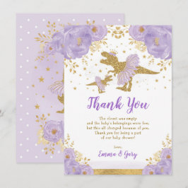 Cartão De Agradecimento Princesa Dourada Roxa Dinossaur Tutu Tiara Baby Gi