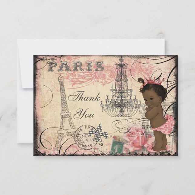 Cartão De Agradecimento Princesa Eiffel Torre Chandelier Obrigado (Frente)