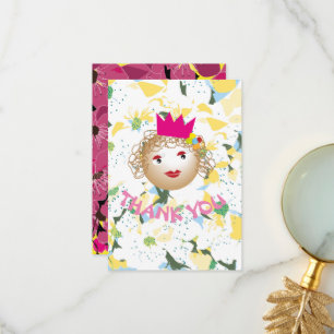 Cartão De Agradecimento princesa em conto de fadas,feliz aniversário,flor