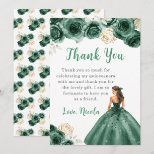 Cartão De Agradecimento Princesa em uma Quinceanera Verde Obrigado