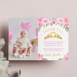 Cartão De Agradecimento Princesa Floral Ouro Rosa Aniversário