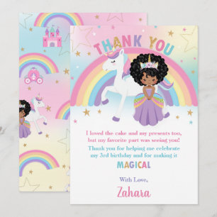 Cartão De Agradecimento Princesa Negra-Africana Rainbow Unicorn Aniversári