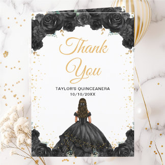 Cartão De Agradecimento Princesa Negra Floral Quinceañera