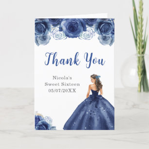 Cartão De Agradecimento Princesa no Marinho Vestido Doce Dezesseis Obrigad