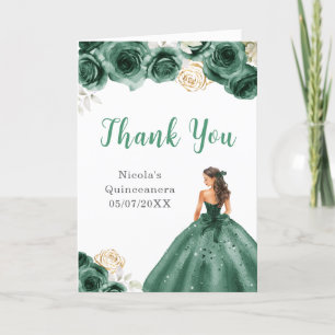 Cartão De Agradecimento Princesa no Vestido Verde Escuro Quinceanera Obrig