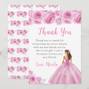 Cartão De Agradecimento Princesa num vestido cor-de-rosa Doce Dezesseis