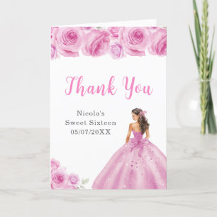 Cartão De Agradecimento Princesa num vestido cor-de-rosa Doce Dezesseis