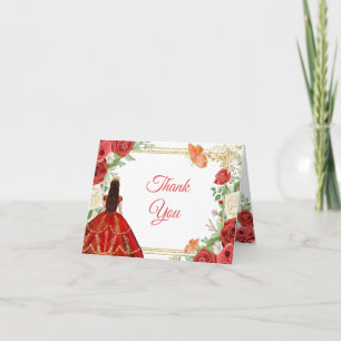 Cartão De Agradecimento Princesa Rosa vermelha Mexicana Quinceanera Dobrad