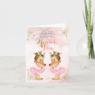 Cartão De Agradecimento Princesa Rosa Vintage Bebê Menina Gêmeas Obrigada